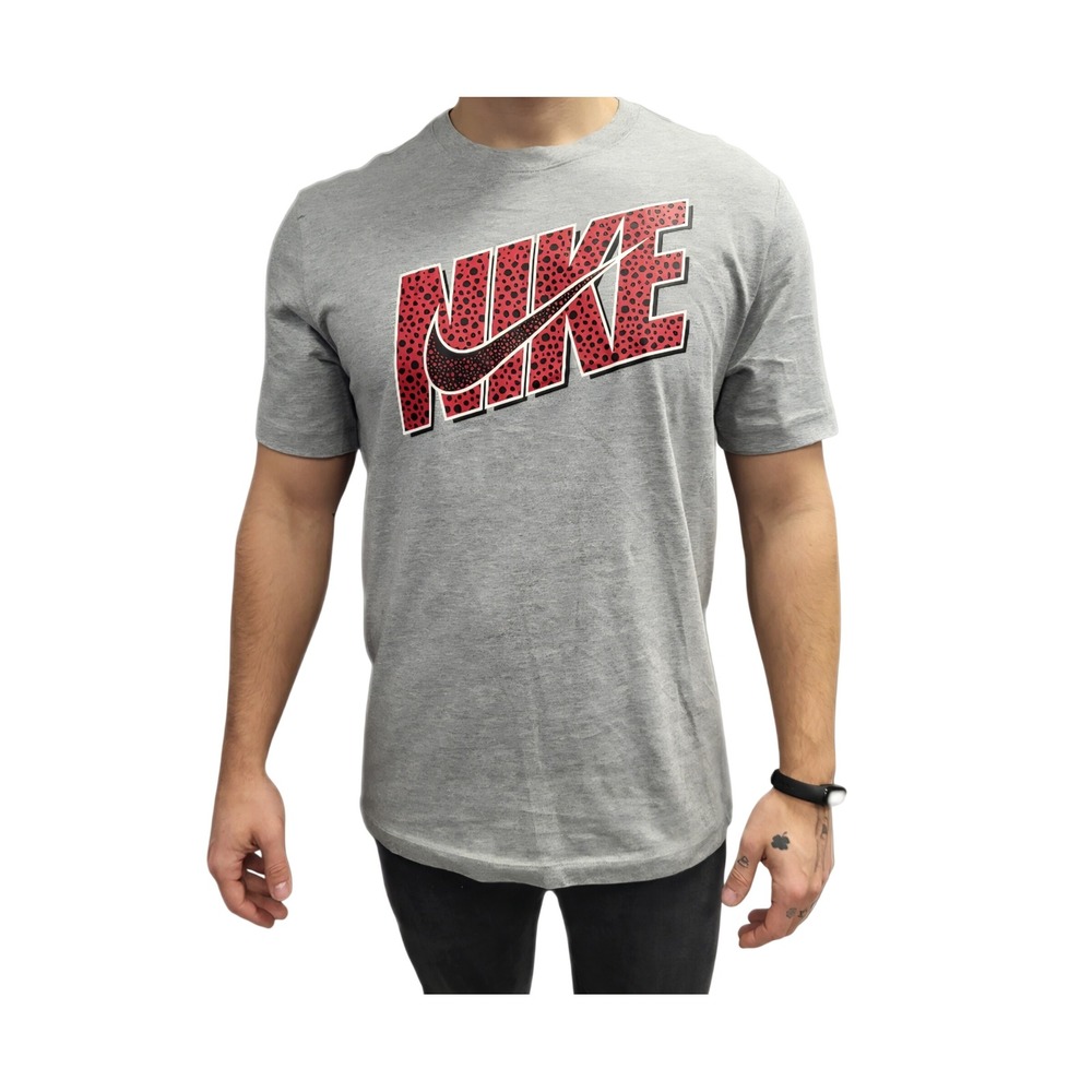 Nike Mens Safari Print Graphic T-Shirt Gray Red Logo Short Sleeve Small‎